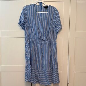 Lane Bryant Blue and White Striped Midi Wrap-Style Dress, 14